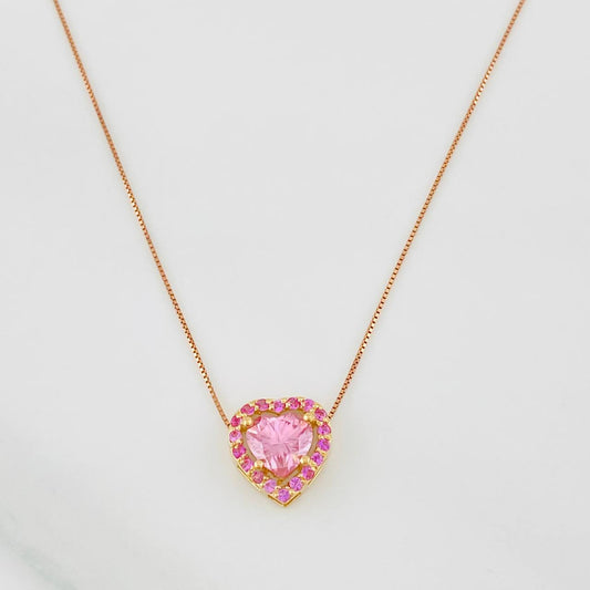Cadena Veneciana Corazon Moisanita 1.18 qts 2.2g / 45cm / 0.7mm Dos Oros Amarillo Rosa 18K