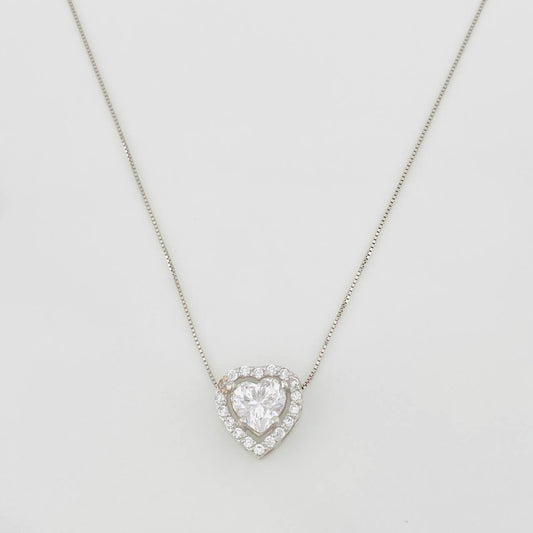 Cadena Veneciana Corazon Moisanita 1.18 qts 2.25g / 45cm / 0.7mm Oro Blanco 18K