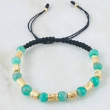 Pulsera Negra Esmeraldas Cilindro Lunas Rayadas 1.75gr / Oro Amarillo 18K *