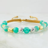 Pulsera Café Esmeraldas Rayas Lunares Segmentados 1.75gr / Dos Oros Amarillo Blanco 18K *