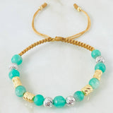 Pulsera Café Esmeraldas Rayas Lunares Segmentados 1.75gr / Dos Oros Amarillo Blanco 18K *