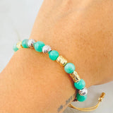 Pulsera Café Esmeraldas Rayas Lunares Segmentados 1.75gr / Dos Oros Amarillo Blanco 18K *