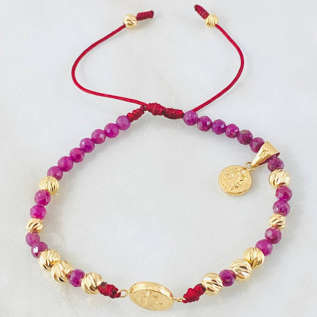 Pulsera Vinotinto Rubies San Benito 3.1gr / Oro Amarillo 18K *