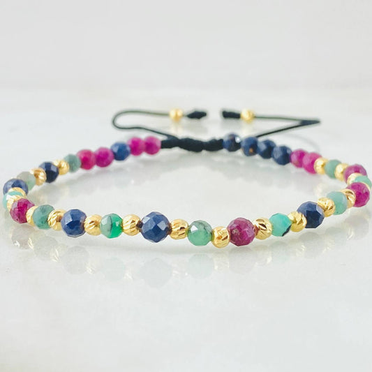 Pulsera Negra Triada De Gemas 1.3gr / Oro Amarillo 18K *