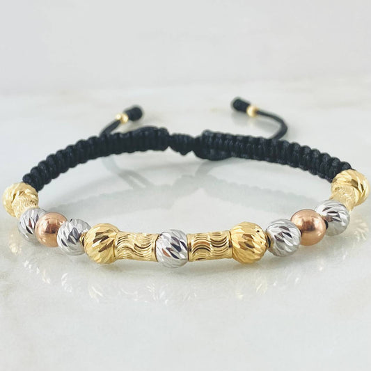 Pulsera Negra Cilindros Lunares Espacial 3.15gr / Tres Oros 18K *