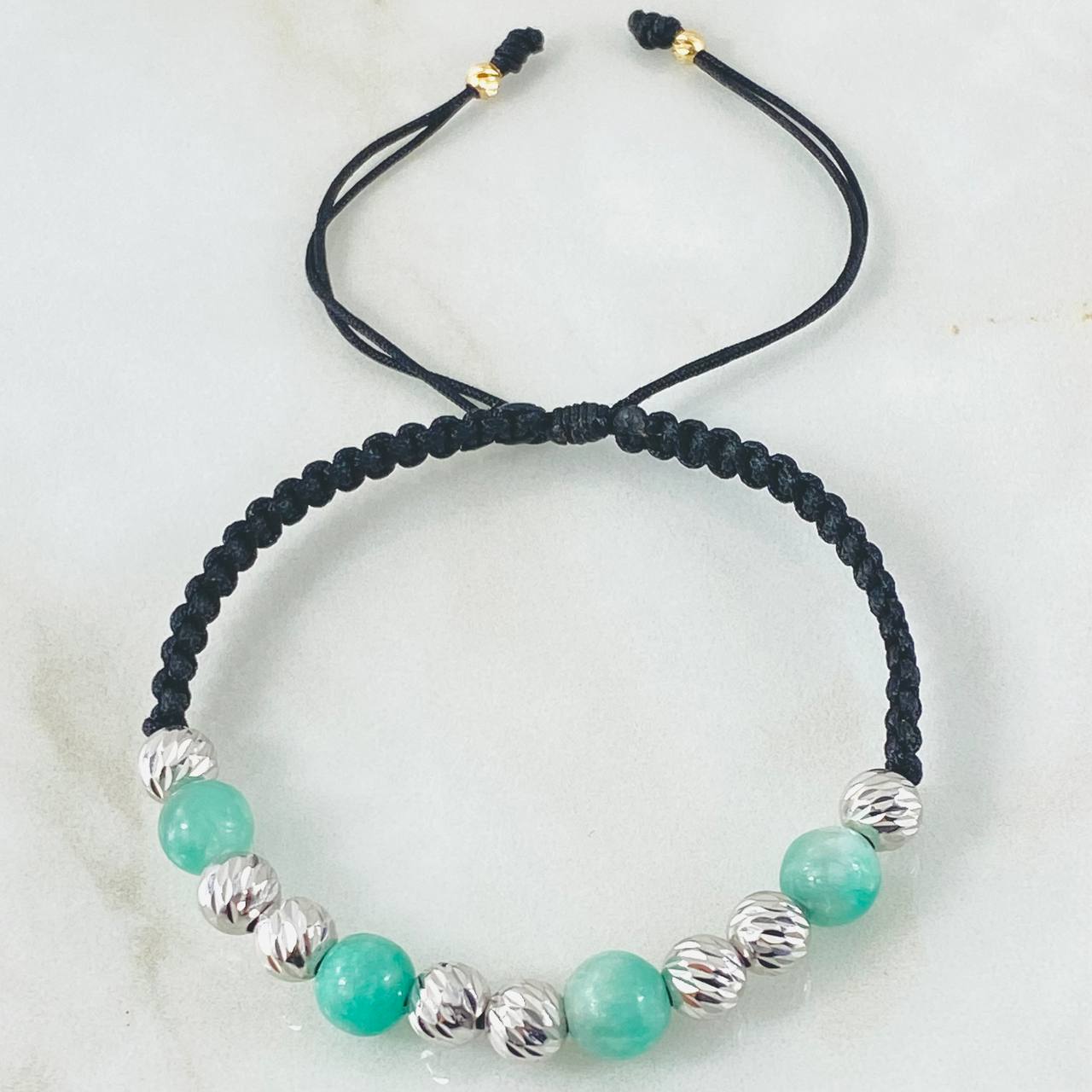 Pulsera Negra Esmeraldas Tripe Bipunto 1.95gr / Dos Oros Amarillo Blanco 18K *