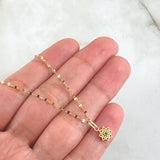 Set Cadena Flor Espejo 0.95gr / 50cm + Dije Flor Mandala 0.5gr / 1.45gr / Circon Verde Oro 18K (Oferta) -