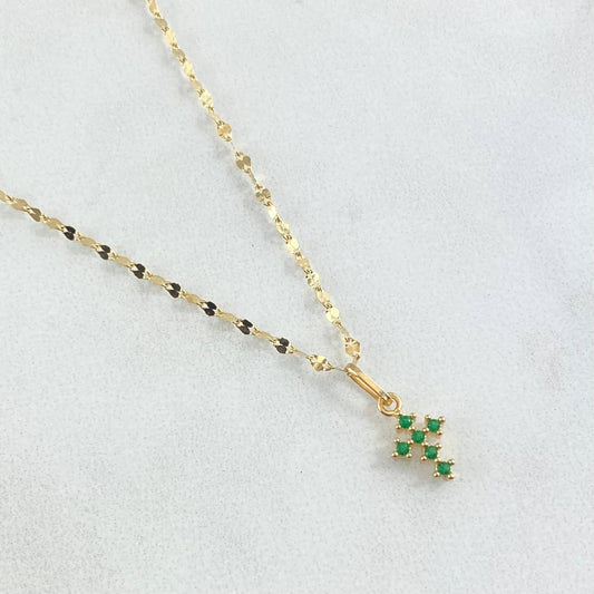 Set Cadena Flor Espejo 0.95gr / 50cm + Dije Crúz Tupida 0.4gr / 1.35gr / Circones Verdes Oro 18K (Oferta)