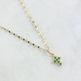 Set Cadena Flor Espejo 0.95gr / 50cm + Dije Crúz Tupida 0.4gr / 1.35gr / Circones Verdes Oro 18K (Oferta)
