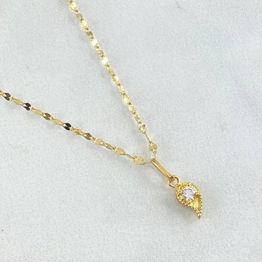 Set Cadena Flor Espejo 0.9gr / 45cm + Dije Gota 0.55gr / 1.45gr / Circon Blanco  Oro 18K (Oferta)