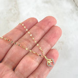 Set Cadena Flor Espejo 0.9gr / 45cm + Dije Oreja Ratón 0.5gr / 1.4gr / Circones Azules Oro 18K (Oferta)