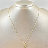 Set Cadena Flor Espejo 0.9gr / 45cm + Dije Oreja Ratón 0.5gr / 1.4gr / Circones Azules Oro 18K (Oferta)