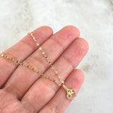Set Cadena Flor Espejo 0.9gr / 45cm + Dije Oreja Ratón 0.5gr / 1.4gr / Circones Lila  Oro 18K (Oferta)