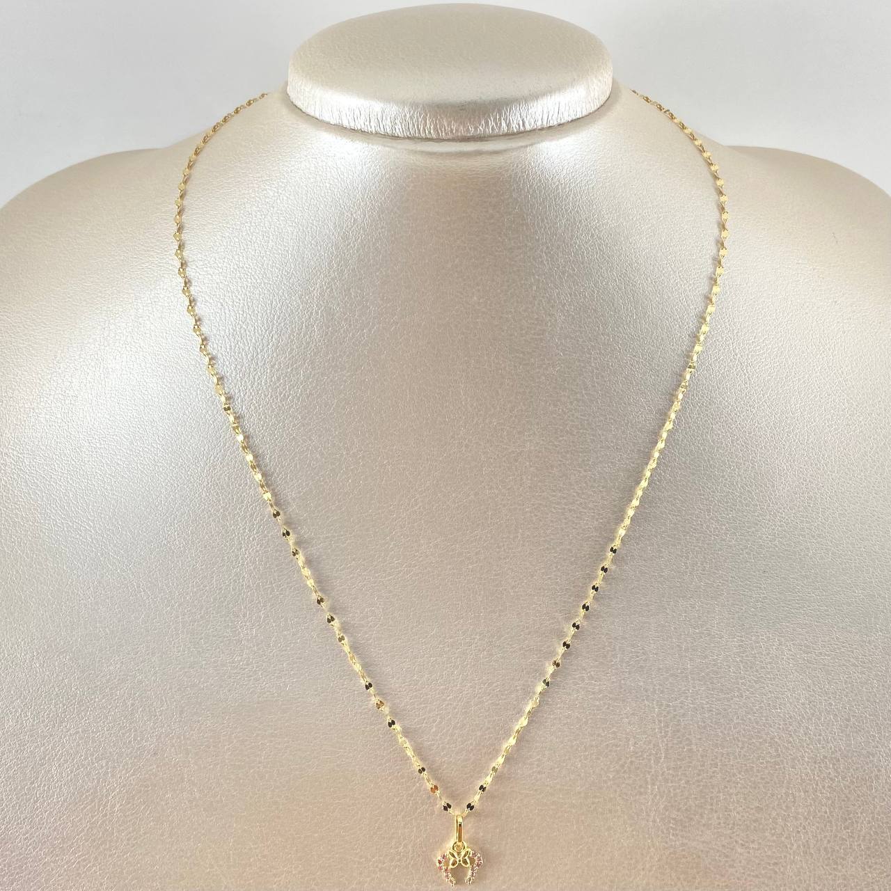 Set Cadena Flor Espejo 0.9gr / 45cm + Dije Oreja Ratón 0.5gr / 1.4gr / Circones Lila  Oro 18K (Oferta)
