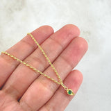 Set Cadena Lazo 0.9gr / 45cm + Dije Gota 0.55gr / 1.45gr / Circon Verde Oro 18K (Oferta) -