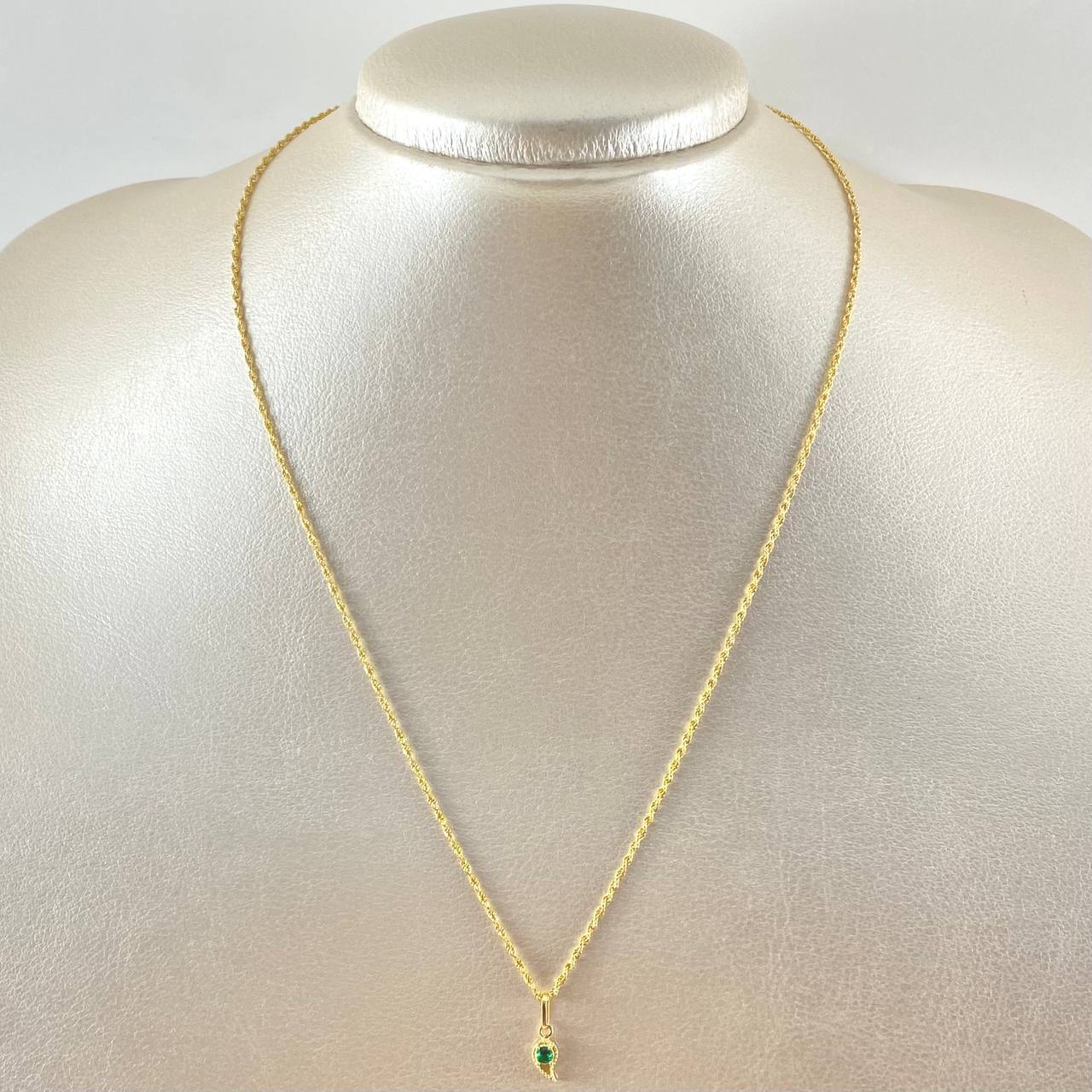 Set Cadena Lazo 0.9gr / 45cm + Dije Gota 0.55gr / 1.45gr / Circon Verde Oro 18K (Oferta) -