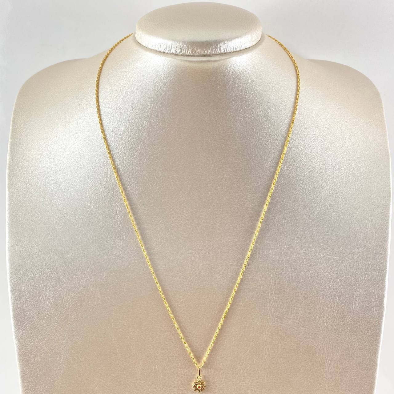 Set Cadena Lazo 1gr / 50cm + Dije Flor Mandala 0.55gr / 1.55gr / Circon Naranja Oro 18K (Oferta) -