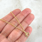 Set Cadena Lazo 0.9gr / 45cm + Dije Oreja Ratón 0.5gr / 1.4gr / Circones Verdes Oro 18K (Oferta)
