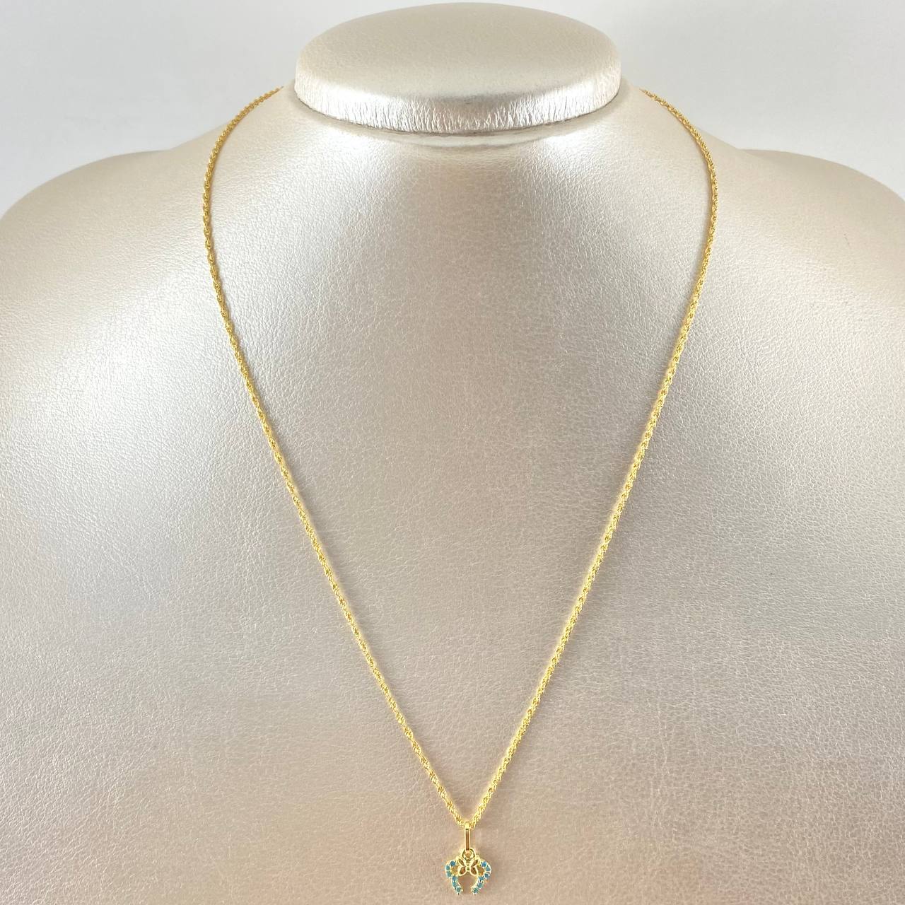 Set Cadena Lazo 0.9gr / 45cm + Dije Oreja Ratón 0.55gr / 1.45gr / Circones Azules  Oro 18K (Oferta) -