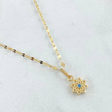 Set Cadena Flor Espejo 0.95gr / 50cm + Dije Flor Mandala 0.5gr / 1.45gr / Circon Azul Cielo Oro 18K (Oferta) -