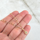 Set Cadena Flor Espejo 0.95gr / 50cm + Dije Flor Mandala 0.5gr / 1.45gr / Circon Azul Cielo Oro 18K (Oferta) -