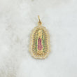 Dije Virgen de Guadalupe Filigrana 4.7gr / 4cm / Circones Blancos Vedes Fucsias Oro Amarillo 18K ©