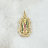 Dije Virgen de Guadalupe Filigrana 4.7gr / 4cm / Circones Blancos Vedes Fucsias Oro Amarillo 18K ©