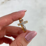 Anillo Cruz Cristo 3.7gr / T10 1/2 / Circones Blancos Tres Oros