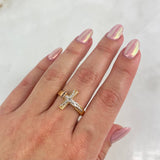 Anillo Cruz Cristo 3.7gr / T10 1/2 / Circones Blancos Tres Oros