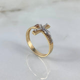 Anillo Cruz Cristo 3.7gr / T10 1/2 / Circones Blancos Tres Oros