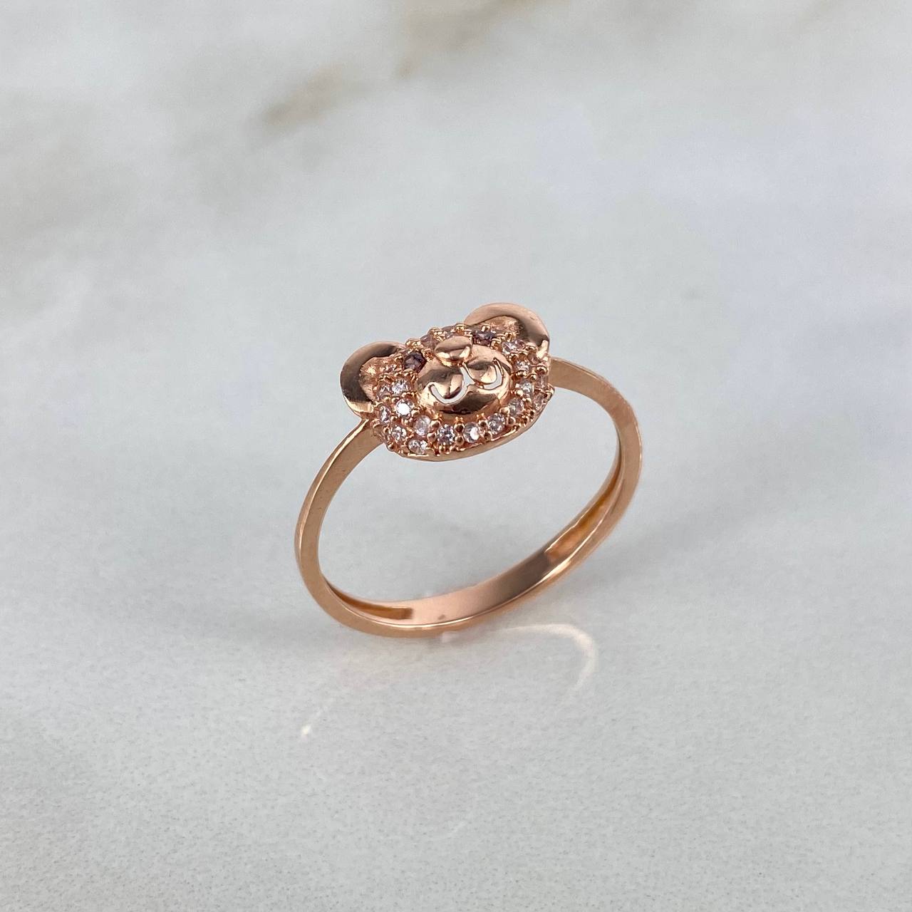 Anillo Oso 2.1gr / T7 1/2 / Circones Blancos Cafes Oro Rosa