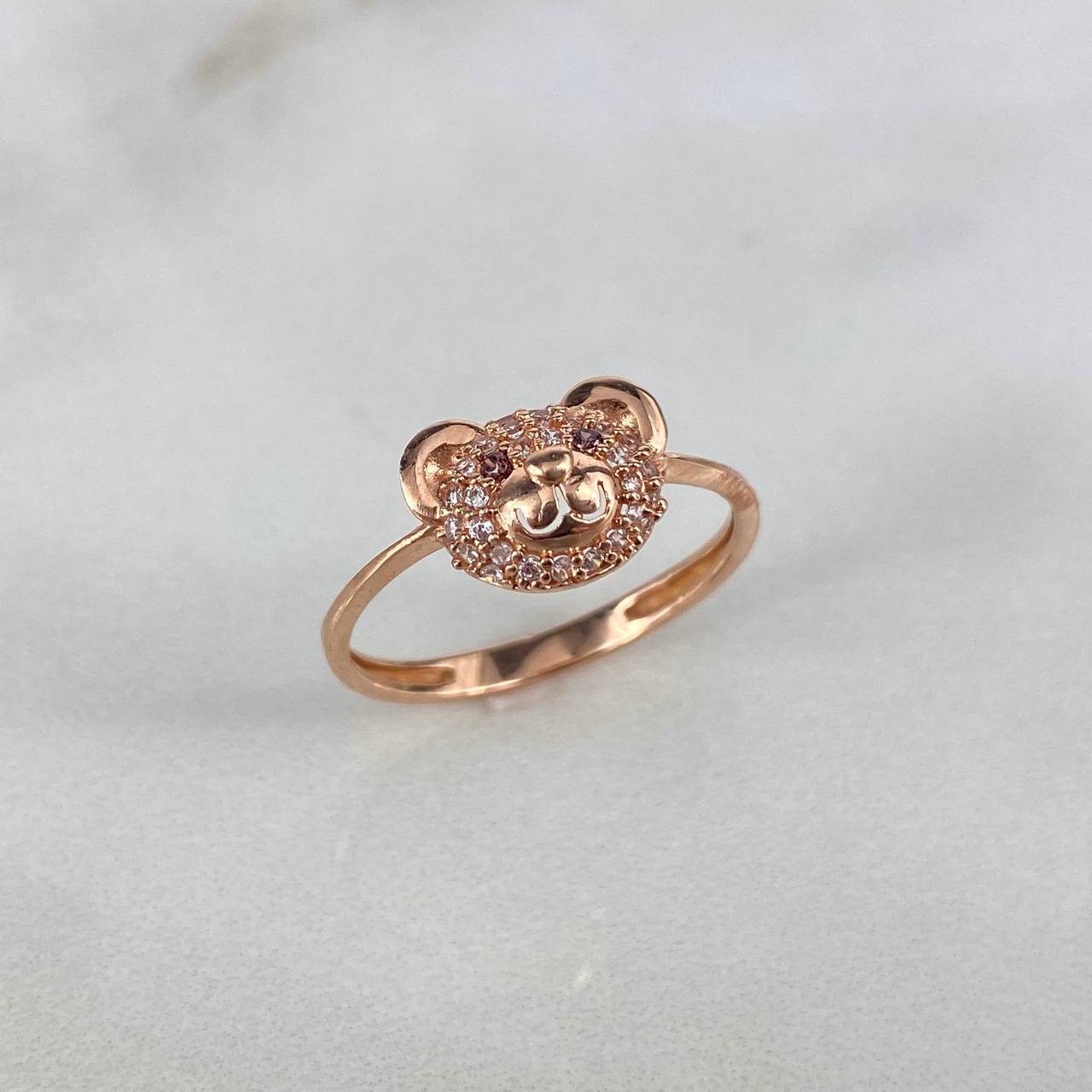 Anillo Oso 2.1gr / T7 1/2 / Circones Blancos Cafes Oro Rosa