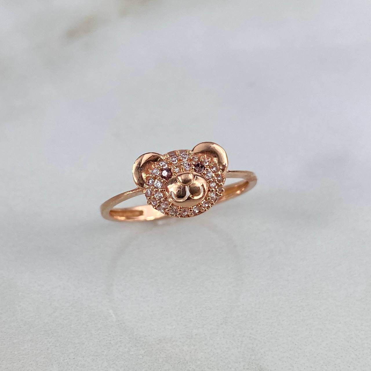 Anillo Oso 2.1gr / T7 1/2 / Circones Blancos Cafes Oro Rosa