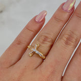 Anillo Cruz cristo punteado 6.35g / T7 Tres Oros 18K