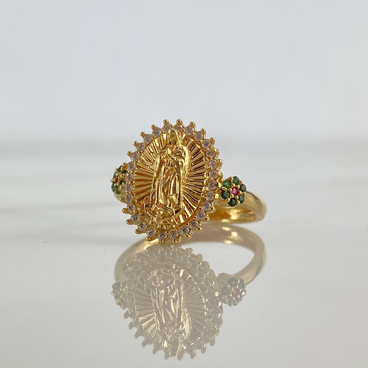 Anillo Virgen de Guadalupe Flores 3.7gr / T5 1/2 / Circones Blancos Verdes Rojos Oro Amarillo