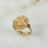Anillo Virgen de Guadalupe Flores 3.7gr / T5 1/2 / Circones Blancos Verdes Rojos Oro Amarillo