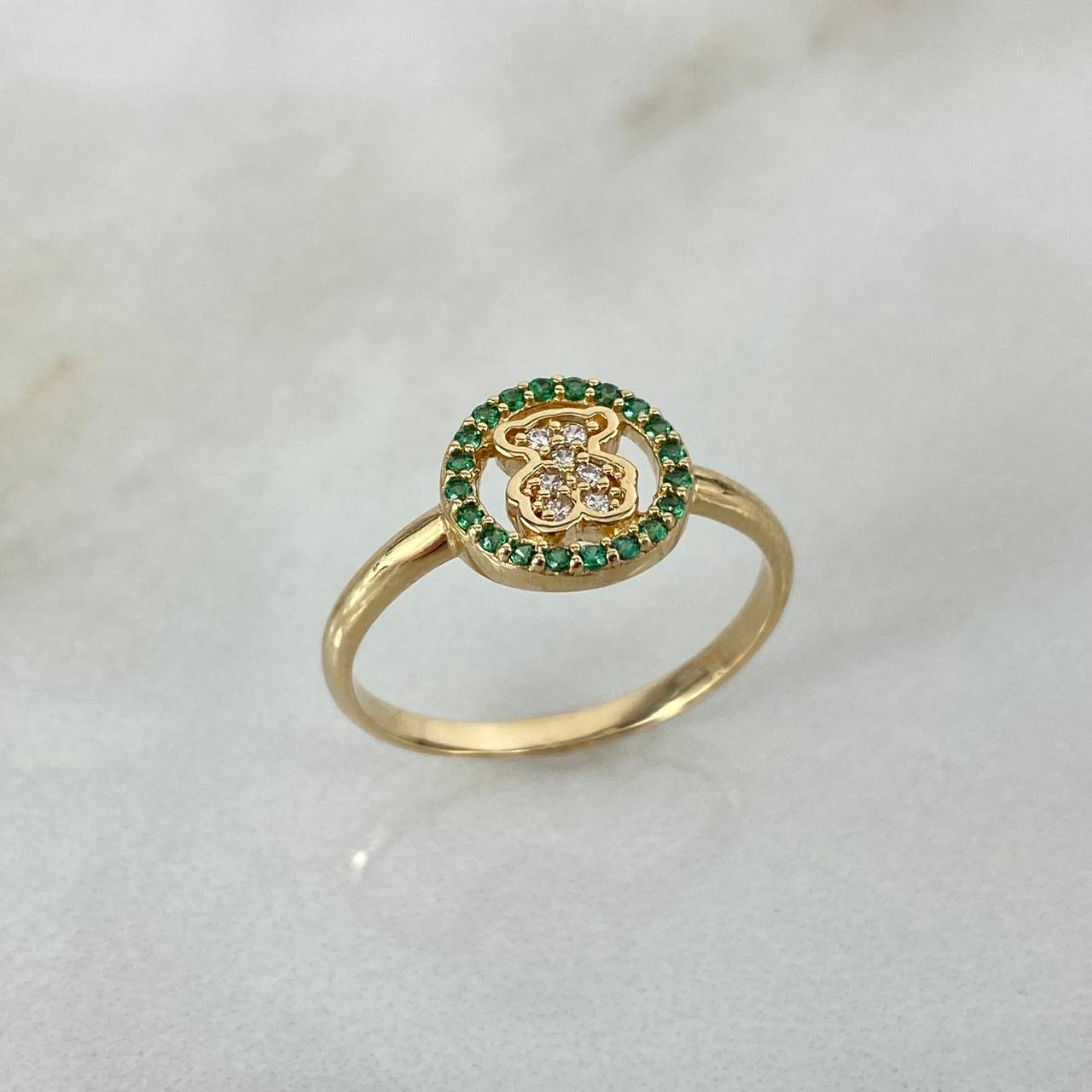 Anillo Oso TS 2.05gr / T6 3/4 / Circones Blancos Verdes Oro Amarillo