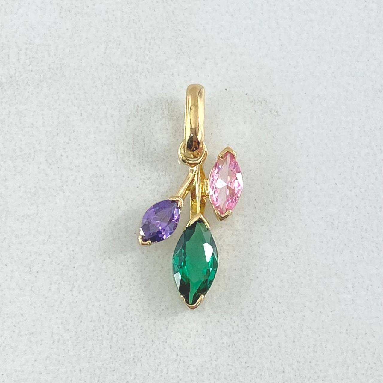 Set Hoja Laurel Desigual - Dije 2cm - Anillo T6 1/2 2.8gr Circones Multicolor Nac.Esp. Oro 18K