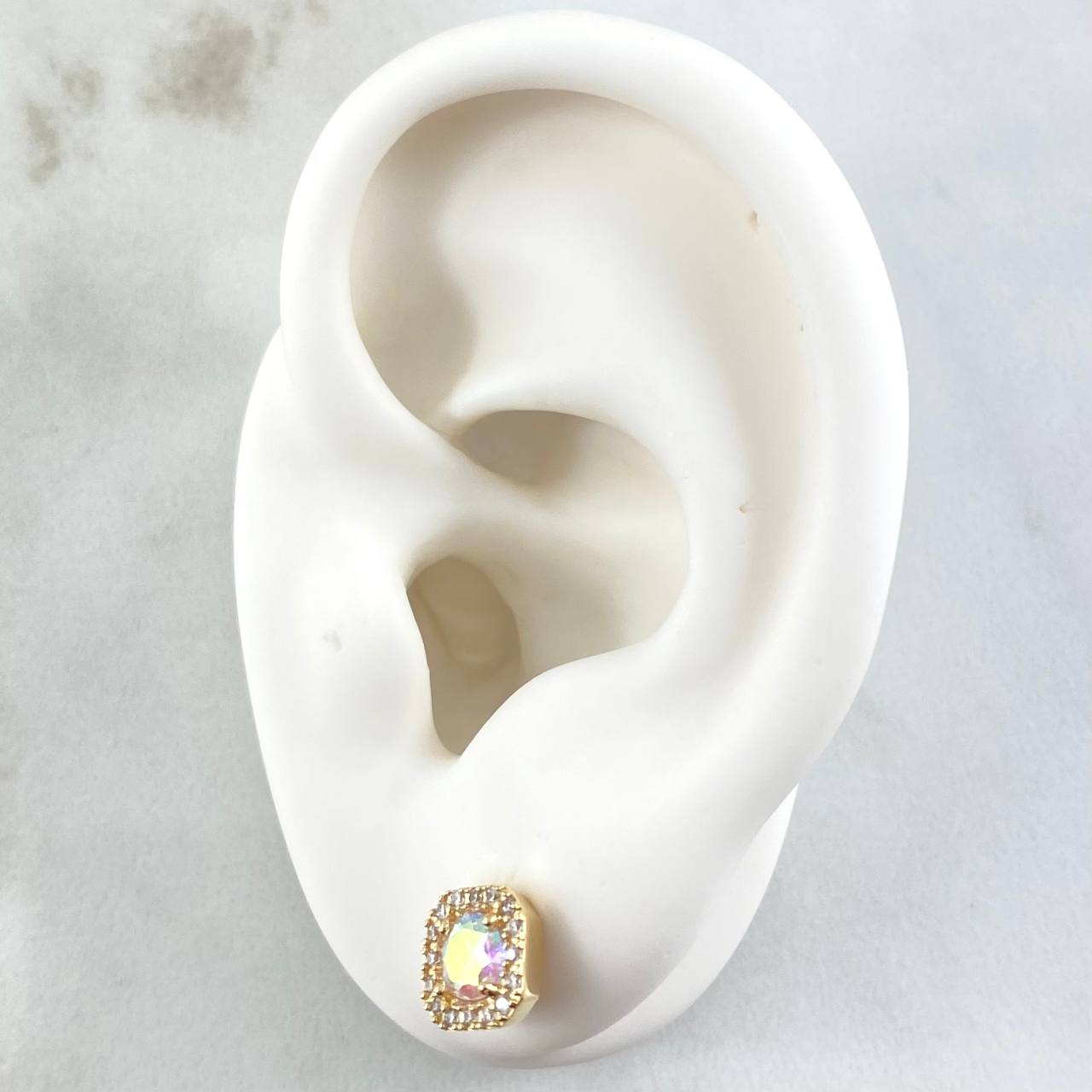 Set Halo Cuadrado - Topos 0.7cm - Anillo T8 4.3gr Circones Tornasol Nac.Esp. Oro 18K