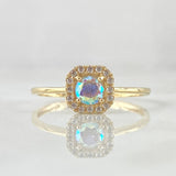 Set Halo Cuadrado - Topos 0.7cm - Anillo T8 4.3gr Circones Tornasol Nac.Esp. Oro 18K