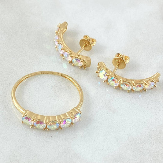 Set Linea Tupida - Topos 2cm - Anillo T8 1/2 5.5gr Circones Tornasol Nac.Esp. Oro 18K
