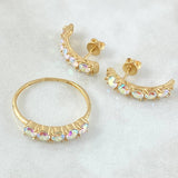 Set Linea Tupida - Topos 2cm - Anillo T8 1/2 5.5gr Circones Tornasol Nac.Esp. Oro 18K