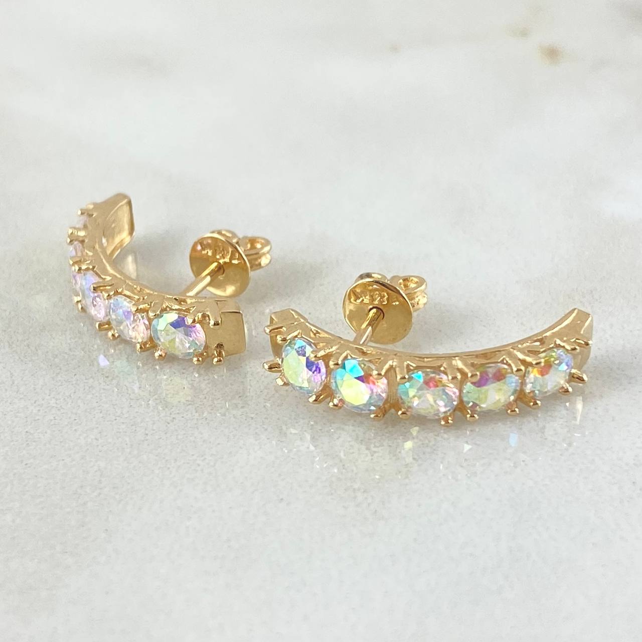 Set Linea Tupida - Topos 2cm - Anillo T8 1/2 5.5gr Circones Tornasol Nac.Esp. Oro 18K