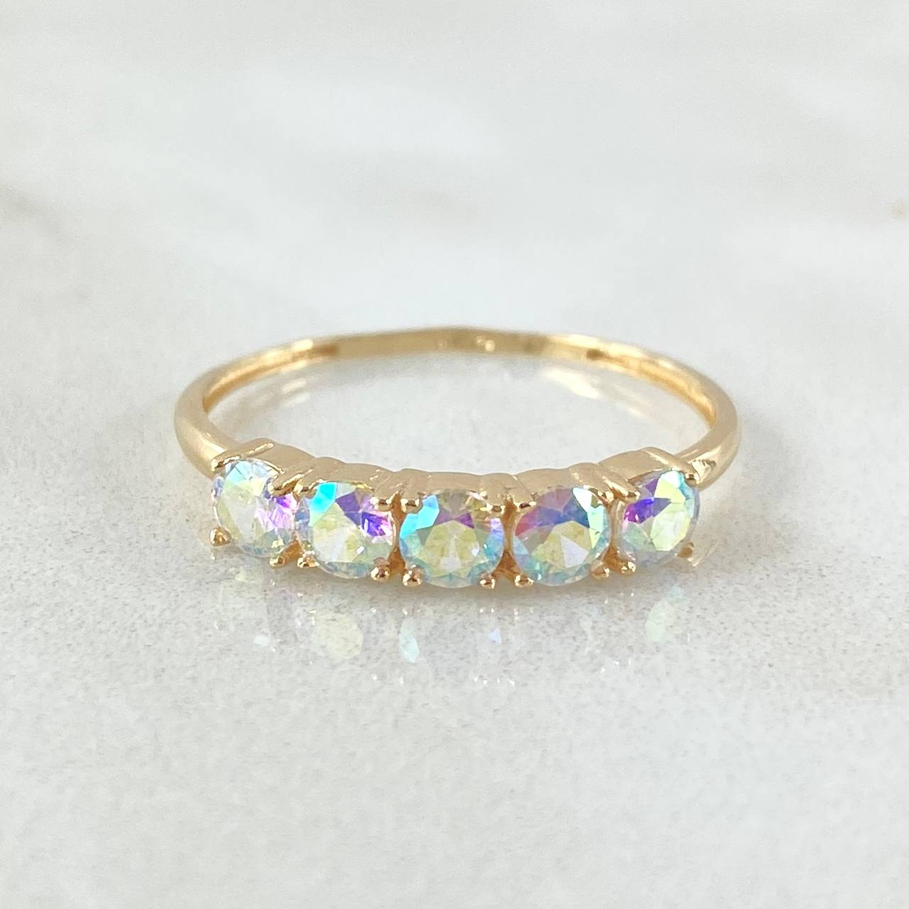 Set Linea Tupida - Topos 2cm - Anillo T8 1/2 5.5gr Circones Tornasol Nac.Esp. Oro 18K