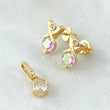Set Piedra - Topos 1cm - Dije 1.1cm 3.2gr Circones Tornasol Nac.Esp. Oro 18K