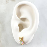 Set Piedra - Topos 1cm - Dije 1.1cm 3.2gr Circones Tornasol Nac.Esp. Oro 18K