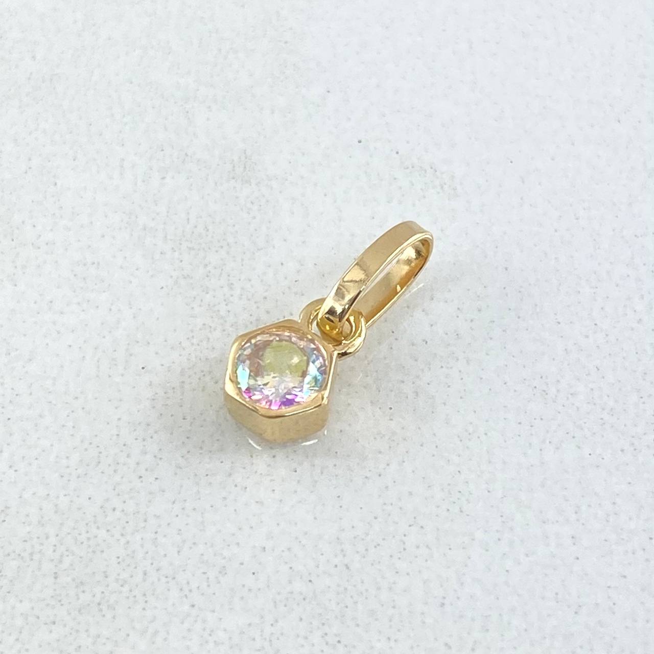 Set Piedra - Topos 1cm - Dije 1.1cm 3.2gr Circones Tornasol Nac.Esp. Oro 18K