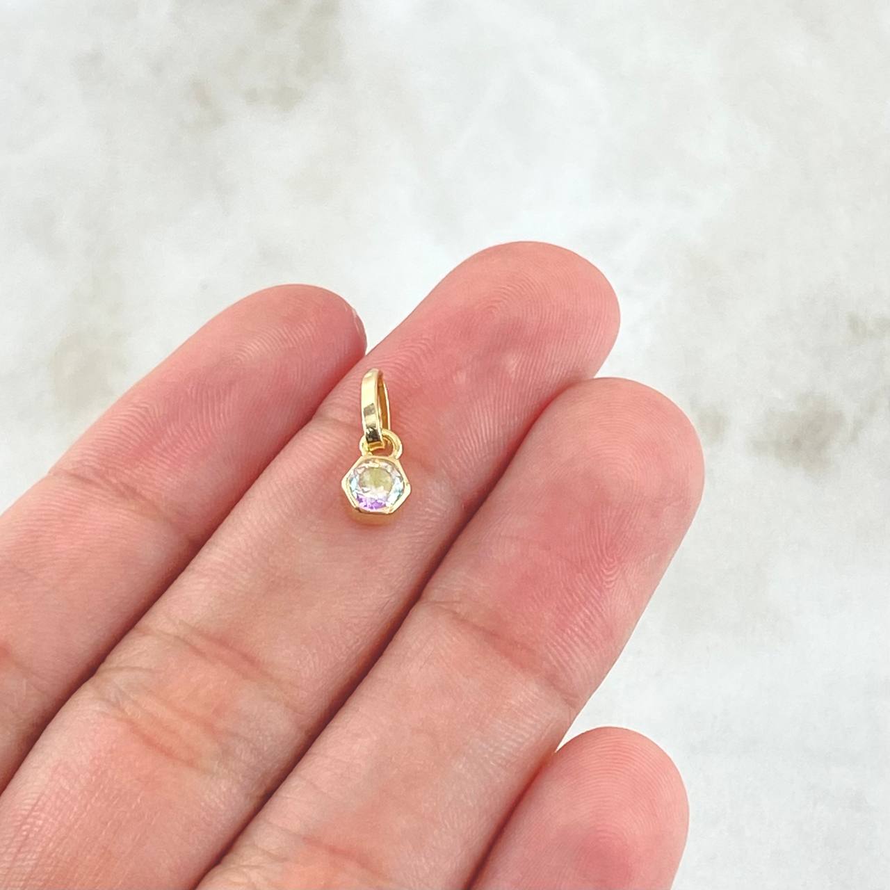 Set Piedra - Topos 1cm - Dije 1.1cm 3.2gr Circones Tornasol Nac.Esp. Oro 18K