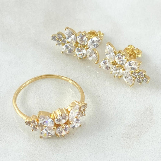 Set Hoja en Secuencia - Topos 1.3cm - Anillo T6 1/2  5.3gr Circones Blancos  Nac.Esp. Oro 18K