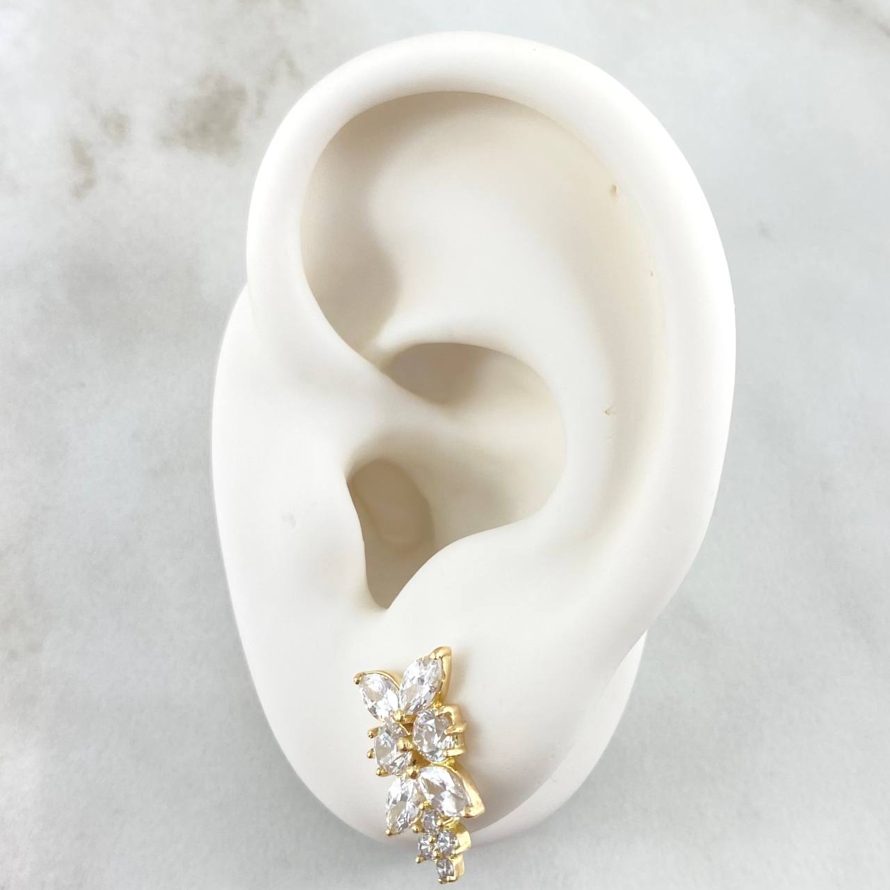 Set Hoja en Secuencia - Topos 1.3cm - Anillo T6 1/2  5.3gr Circones Blancos  Nac.Esp. Oro 18K